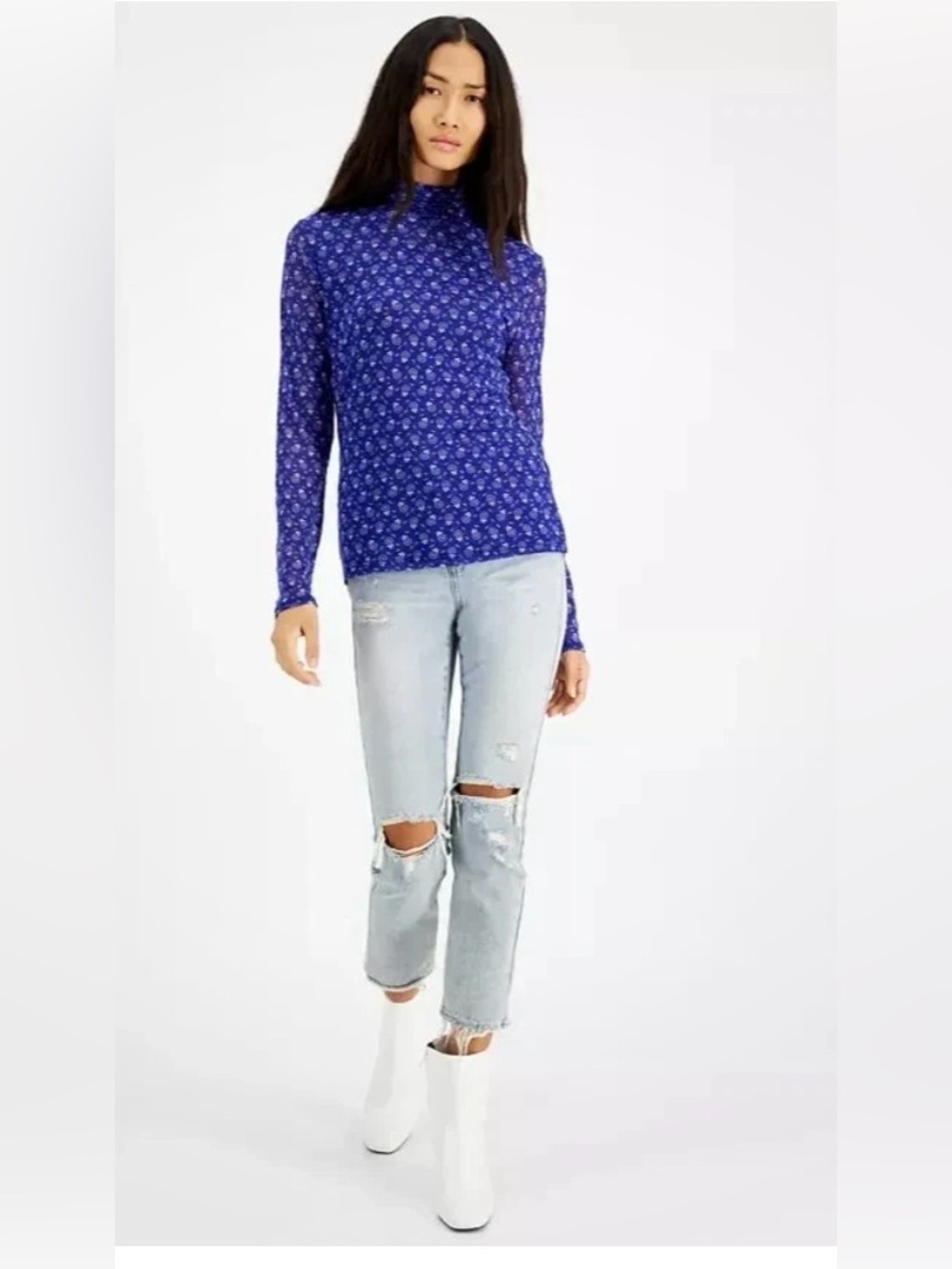 NWT INC International Concepts
Printed Mesh Turtleneck, Purple,